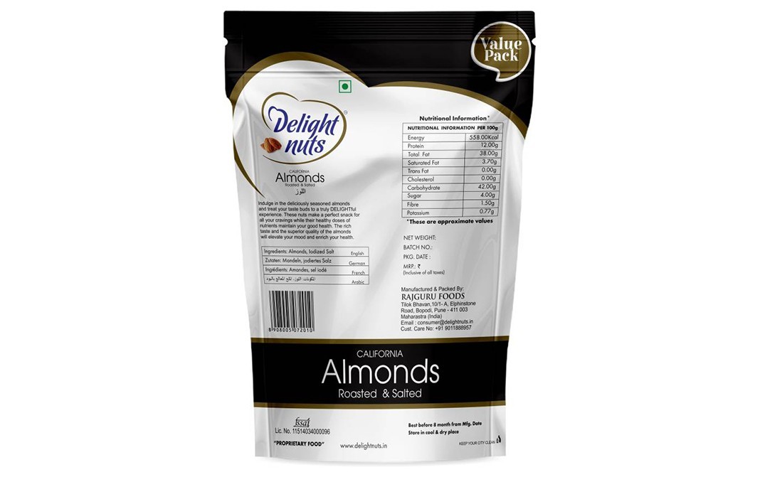Delight Nuts California Almonds Roasted & Salted   Pack  750 grams